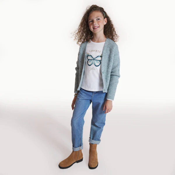 Girls' green V-neck cardigan