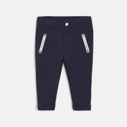 Baby boy's navy blue decorative rib knit pull-on trousers