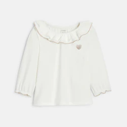 Baby girl's white ruffle neck T-shirt