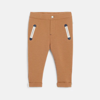 Baby boy's brown decorative rib knit pull-on trousers