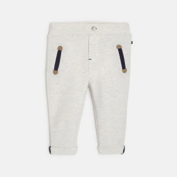 Baby boy's white decorative rib knit pull-on trousers