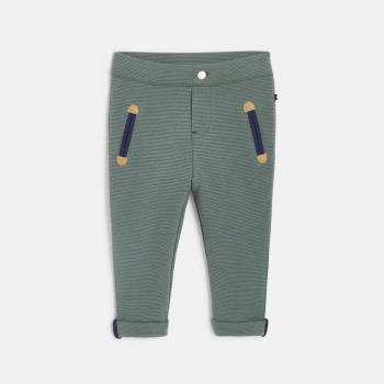 Baby boy's green decorative rib knit pull-on trousers