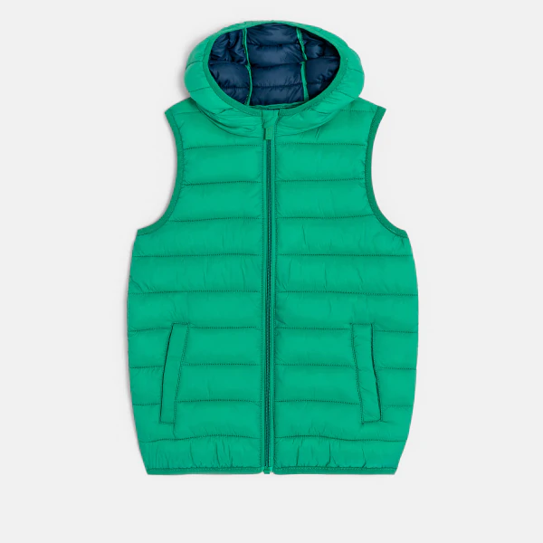 Boy's green lightweight sleeveless down jacket