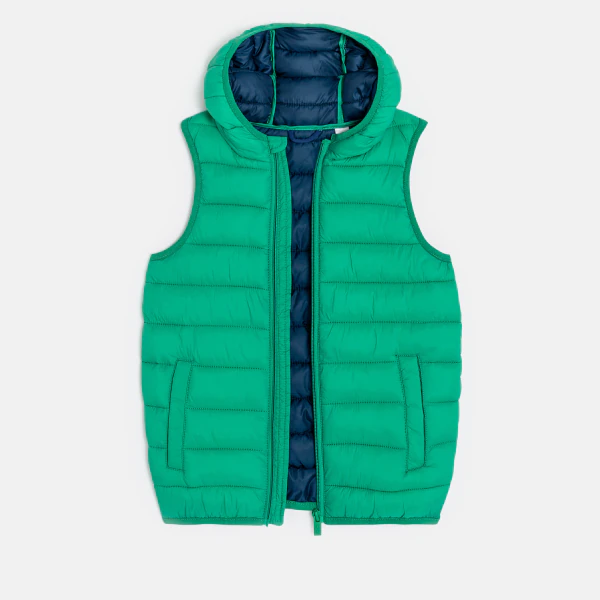 Boy's green lightweight sleeveless down jacket