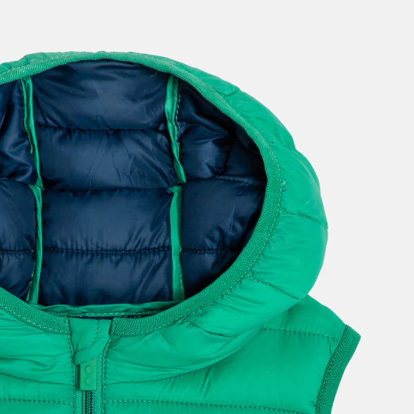 Boy's green lightweight sleeveless down jacket