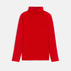 Boy's red turtleneck long-sleeve T-shirt