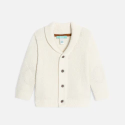 Baby boy's white knitted button-up cardigan