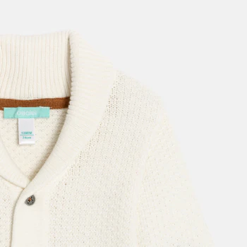 Baby boy's white knitted button-up cardigan