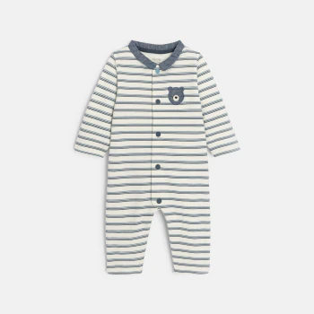 Baby boy's blue striped fleece sleepsuit