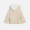 Newborn warm beige knitted jacket with hood and soft boa lining