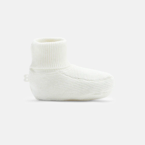 Newborn white knitted booties