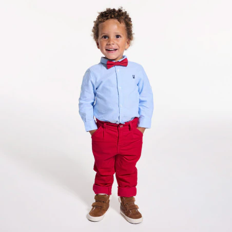 Baby boyu2019s blue cotton roll-up sleeve shirt