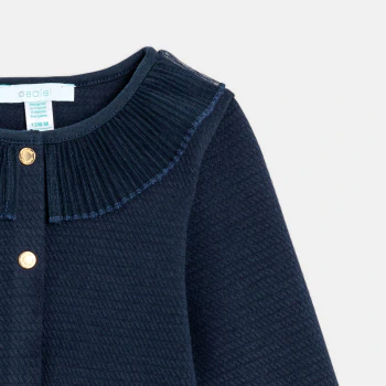 Baby girl's blue fleece cardigan with pleated collar