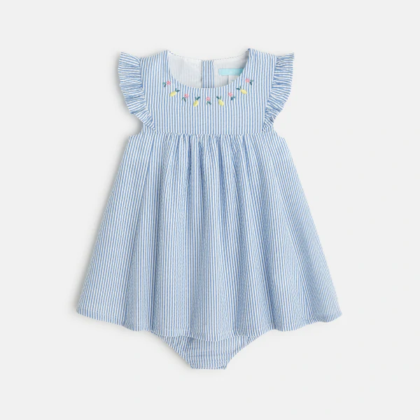 Baby girl's blue striped seersucker dress