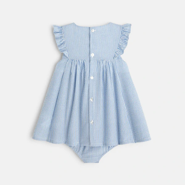 Baby girl's blue striped seersucker dress