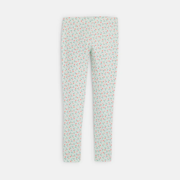 Girl's long green floral motif leggings