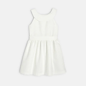 Girl's elegant white jacquard motif dress