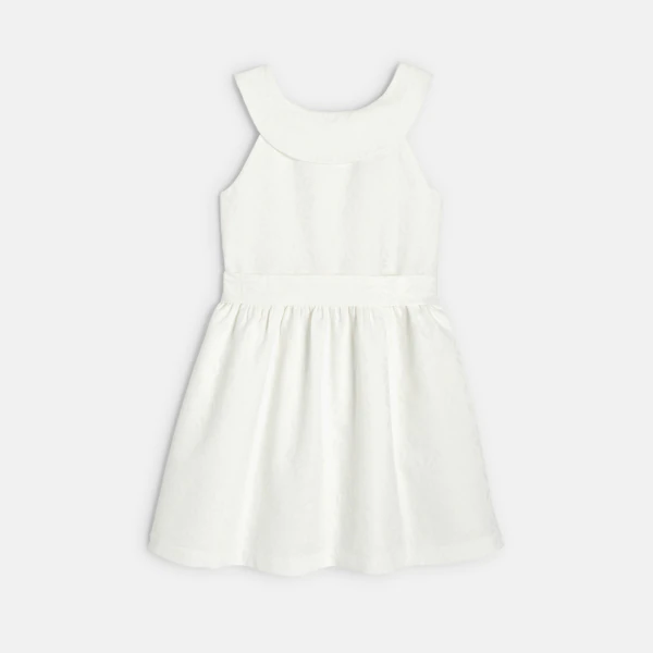 Girl's elegant white jacquard motif dress