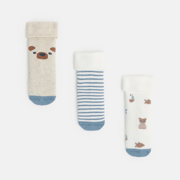 Baby boy's blue bouclé socks (set of 3)