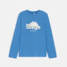 Boy's blue dinosaur motif T-shirt with long sleeves