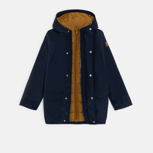 Boy's navy blue 2-in-1 parka + sleeveless down jacket