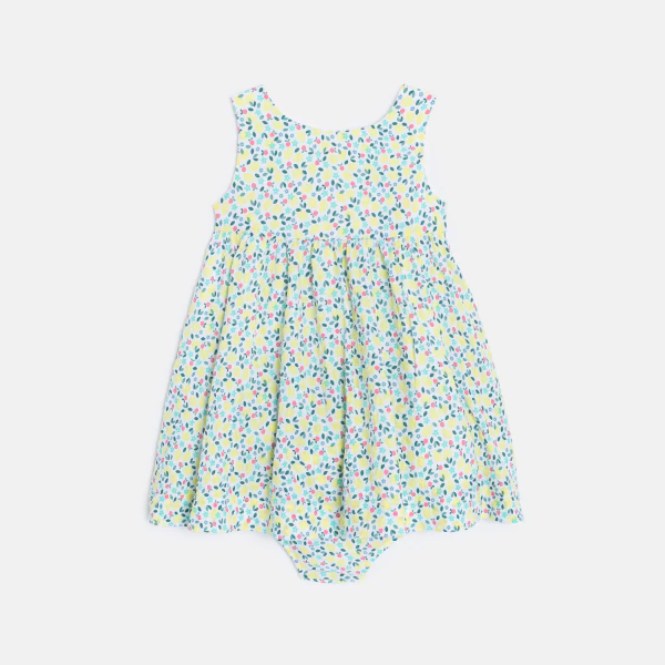 Baby girl's embossed floral pinafore dress and yellow bloomers