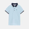 Boy's sky blue cotton piqué polo shirt with short sleeves