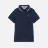 Boy's navy blue cotton piqué polo shirt with short sleeves