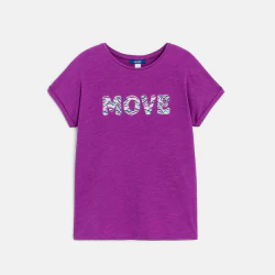 Girl's purple short-sleeve T-shirt with embroidered slogan