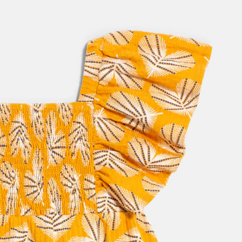 Baby girl's yellow smoked dress in textured cotton