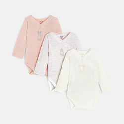 Baby girl’s long-sleeved criss-cross bodysuit (set of 3)