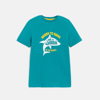 Boy's blue short-sleeve T-shirt with shark design