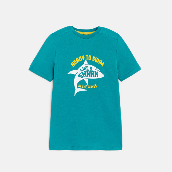 Boy's blue short-sleeve T-shirt with shark design