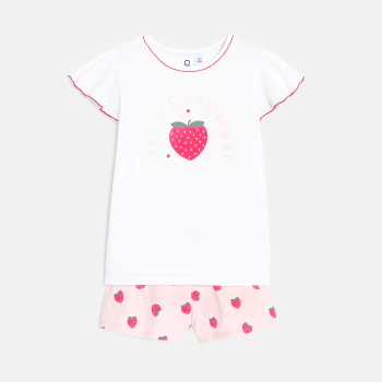 Girl's white strawberry 2-piece summer pyjamas