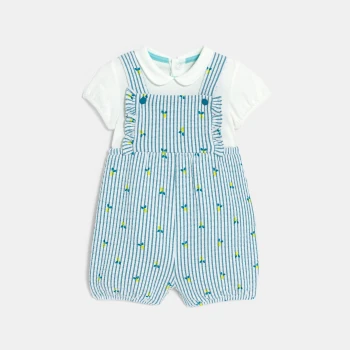 Baby girl's blue striped seersucker dungarees and bodysuit