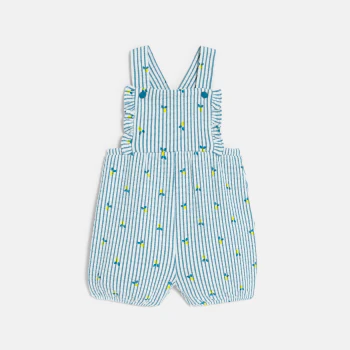 Baby girl's blue striped seersucker dungarees and bodysuit