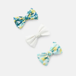 Girl's blue printed bow hair slides (set of 3)