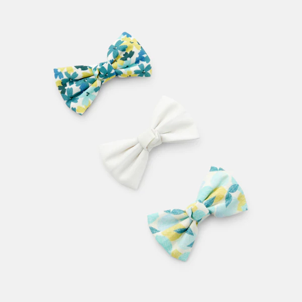 Girl's blue printed bow hair slides (set of 3)