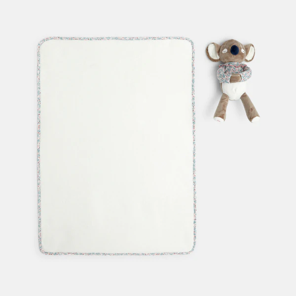 Newborn koala soft toy and fleece blanket in white