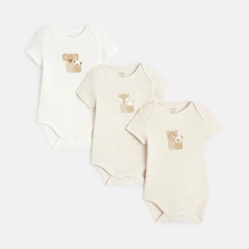 Baby's beige short-sleeve bodysuit (pack of 3)