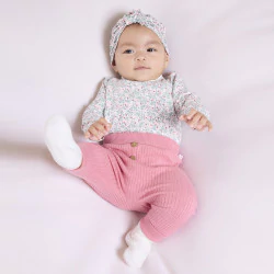 Newborn pink rib knit trousers