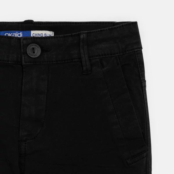 Boy's plain black cotton twill chinos