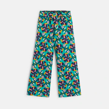 Girl's green printed wide-legged trousers