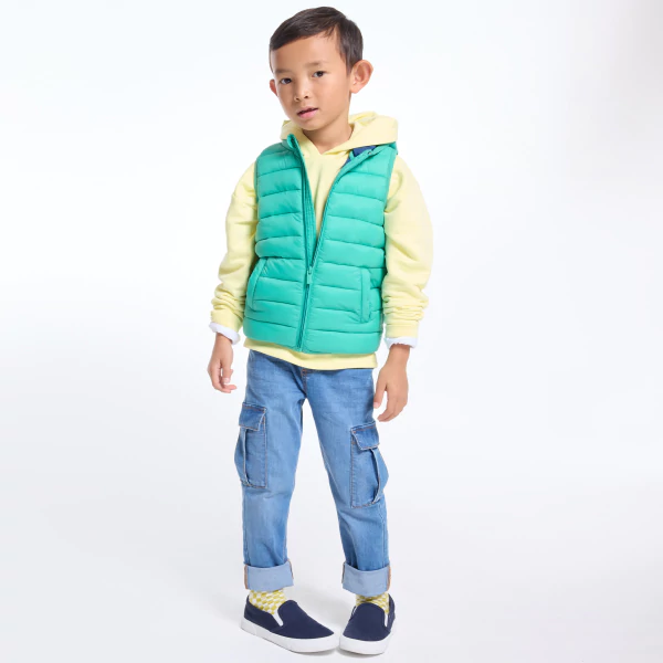 Boy's green lightweight sleeveless down jacket