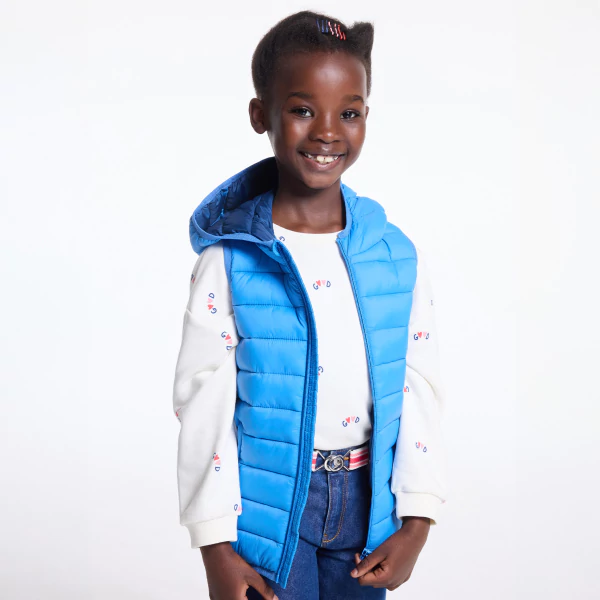 Boy's blue lightweight sleeveless down jacket