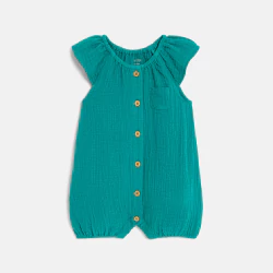 Baby girl's green cotton gauze playsuit