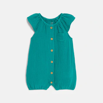 Baby girl's green cotton gauze playsuit