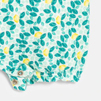 Baby girl's blue lemon-print playsuit in textured cotton