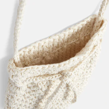 Girl's off-white shiny crochet shoulder bag