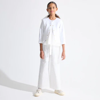 Girl's white high rise wide-leg trousers